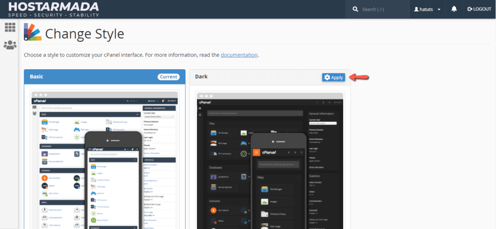 Change cPanel Control Panel Theme