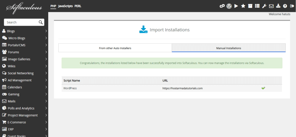 Import manual WordPress installations in Softaculous