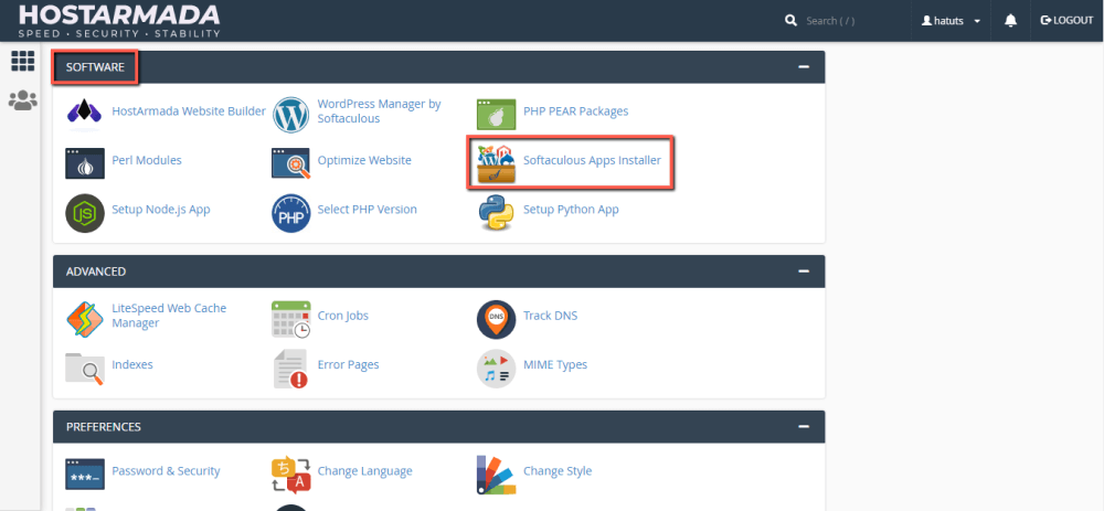 Access the 'Softaculous Apps Installer' tool in cPanel