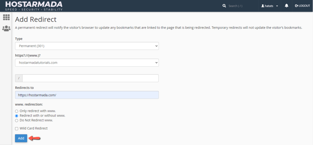 Configure Domain Redirect in cPanel