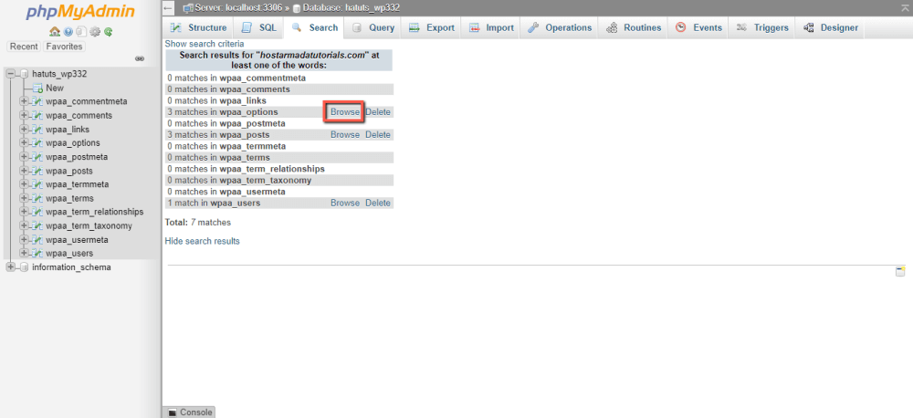Browse MySQL Database Query Search Results