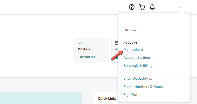 Access GoDaddy 'My Products' section
