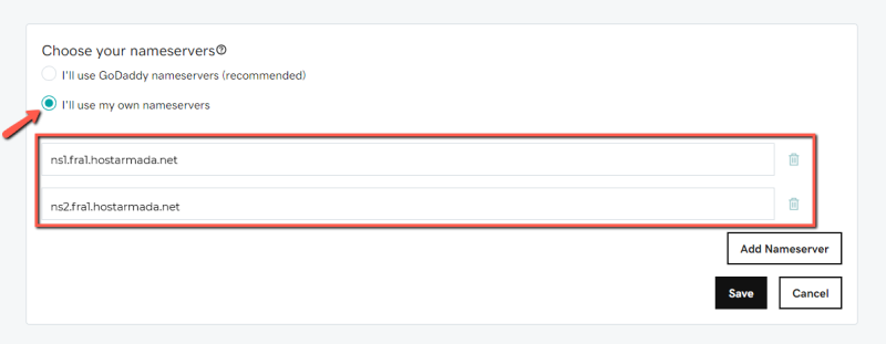 Use Custom nameservers for Domain name registered with GoDaddy