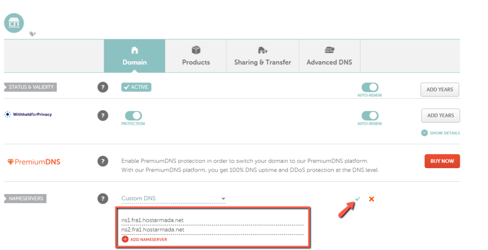 Change the nameservers of a domain name registered with Namecheap