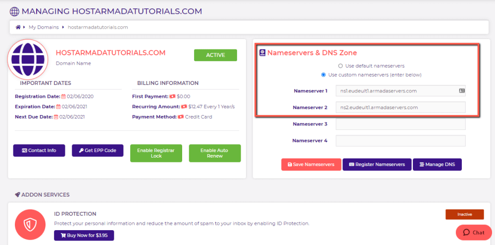 Manage Nameservers of a Domain name with HostArmada
