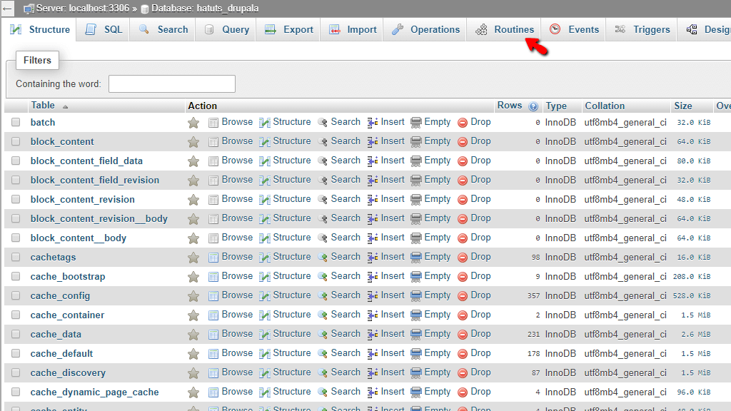 Access Routines tab