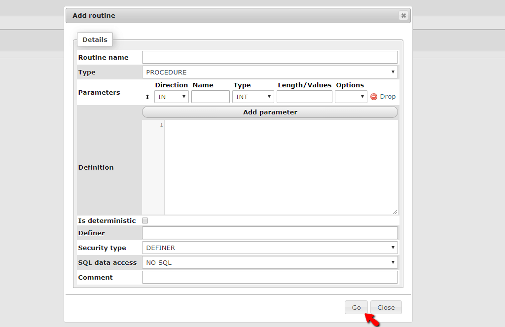 Create Database Routine