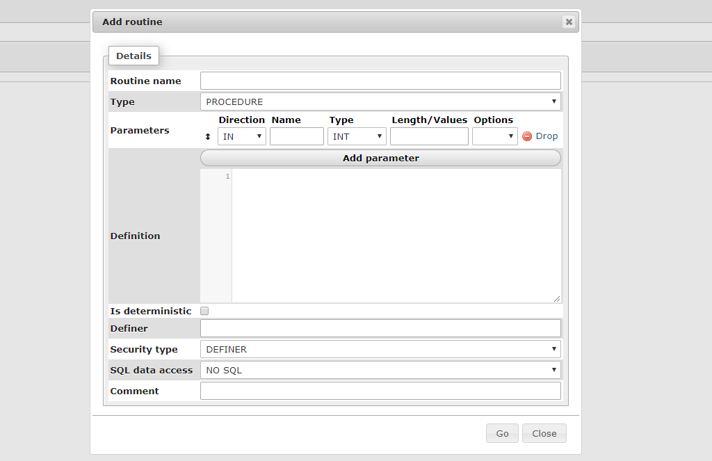 Database Routine Details