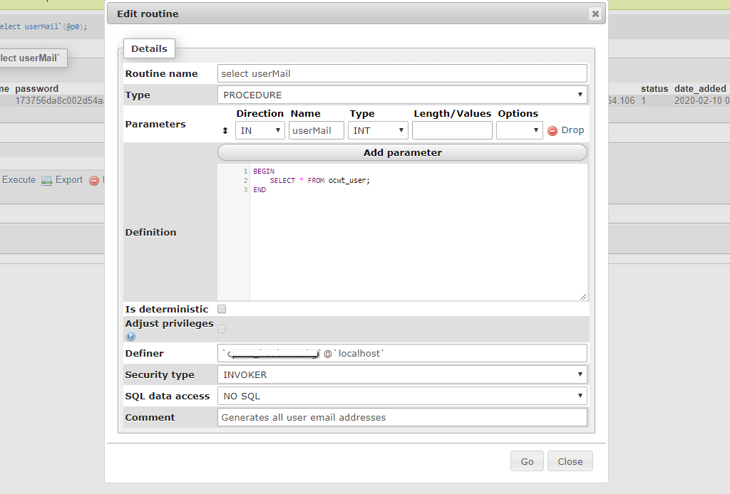 Database Routine Example