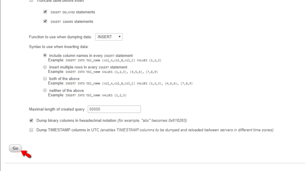 Initiate Custom Database Export
