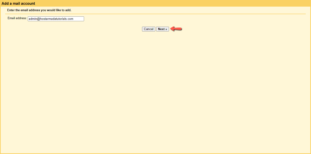 Enter email address to be configured in Gmail