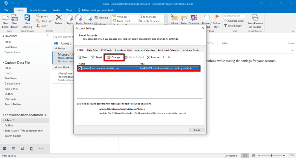 Account Settings dialog