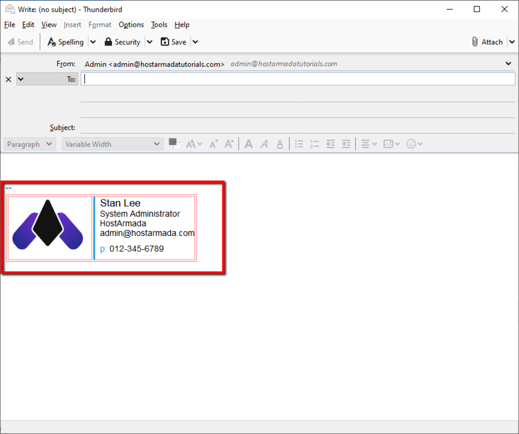 HTML code signature example