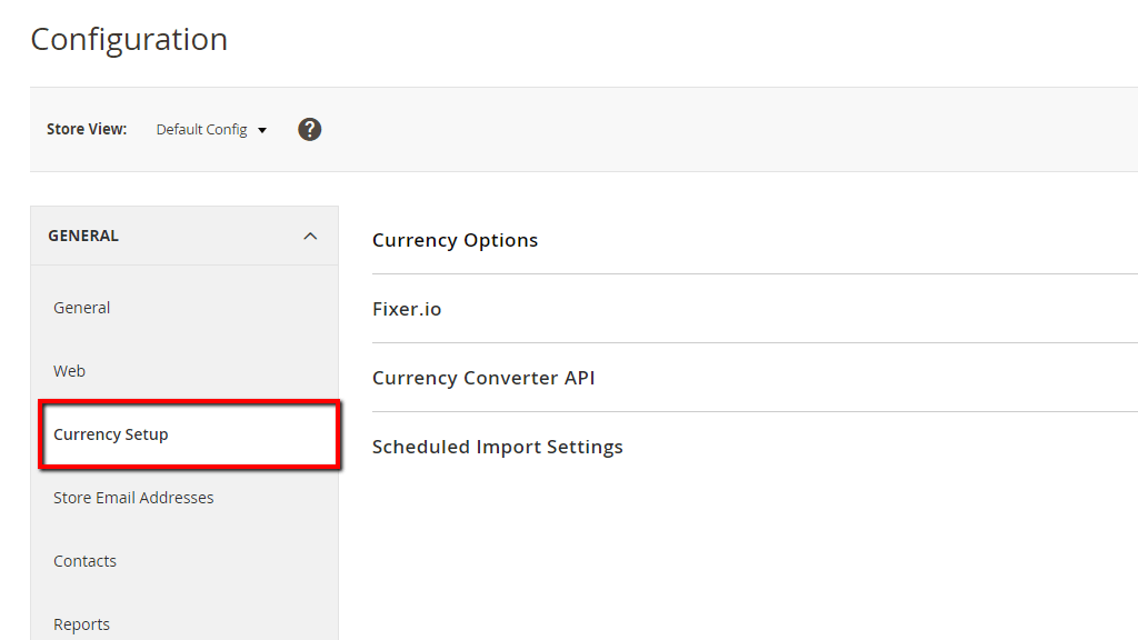 Currency setup section