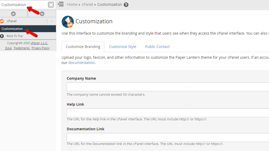 Accessing the Customization feature