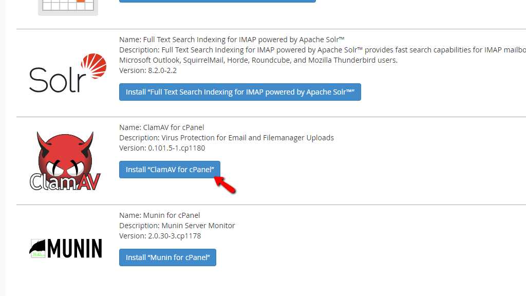 Installing the ClamAV plugin