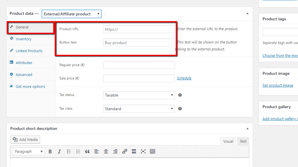 Affiliate products General settings
