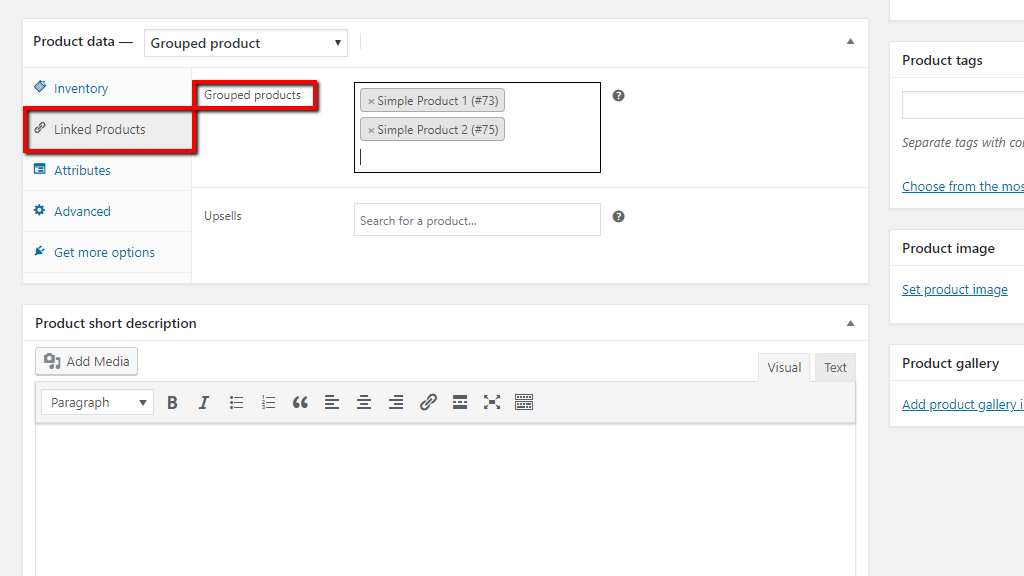 Grouped product Linked product settings