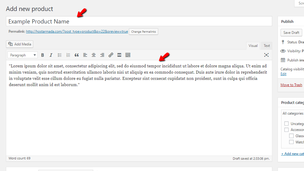 Entering product name and description