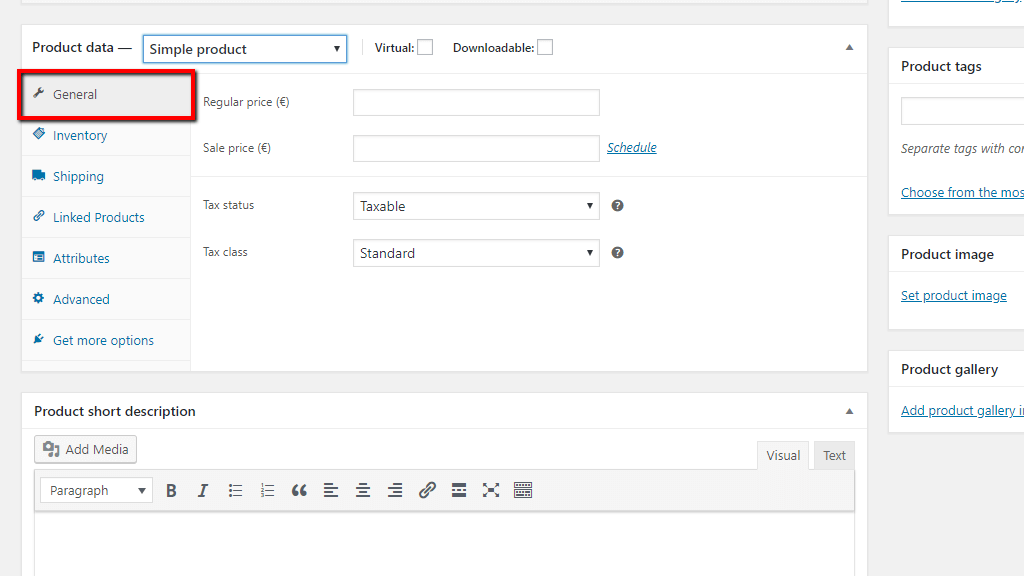 Simple product General settings