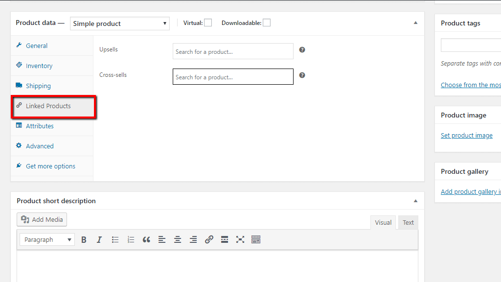 Simple product Linked products settings