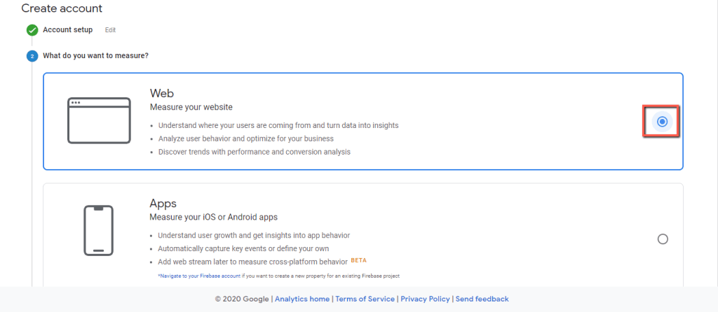 Google Analytics Measure Website Option