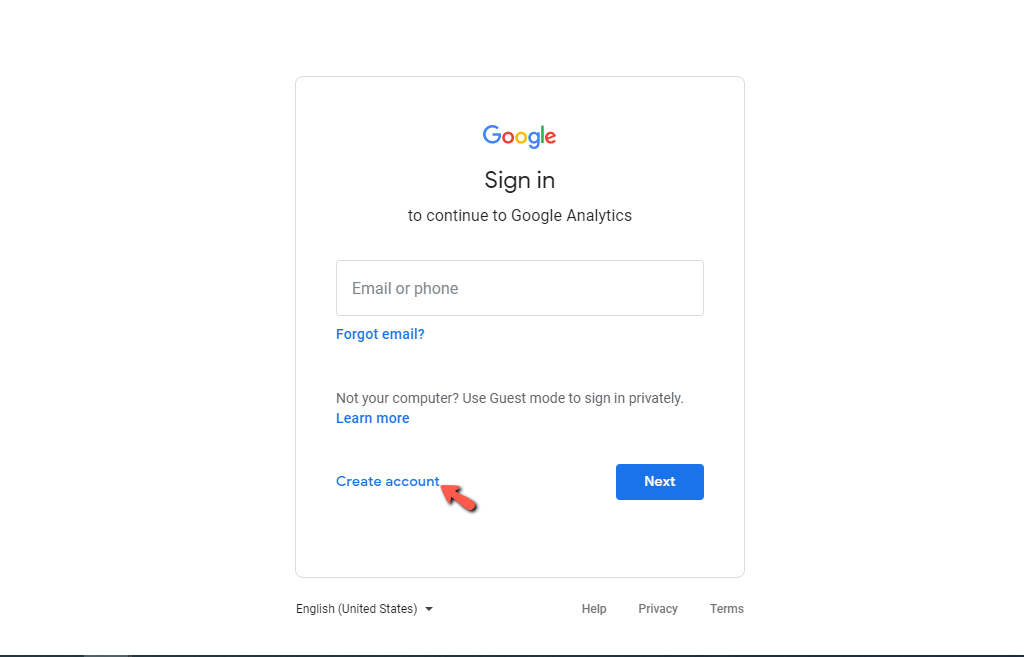 Sign up to Google Analytics